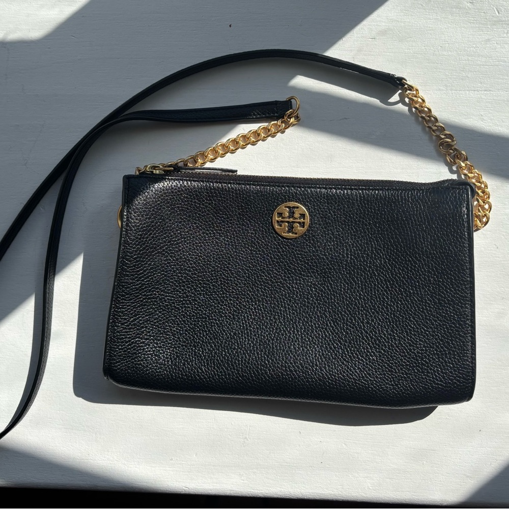 Tory Burch Black and Gold Crossbody Bag with Chain Strap